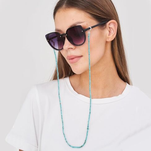MECCANIXITY Glasses Chain for Women, Natural Stone Beaded Eyeglass Holder Necklace, 28 Inch Bohemia Crystal Sunglasses Strap Lanyard with Silicone Loops, Brown in Kuwait