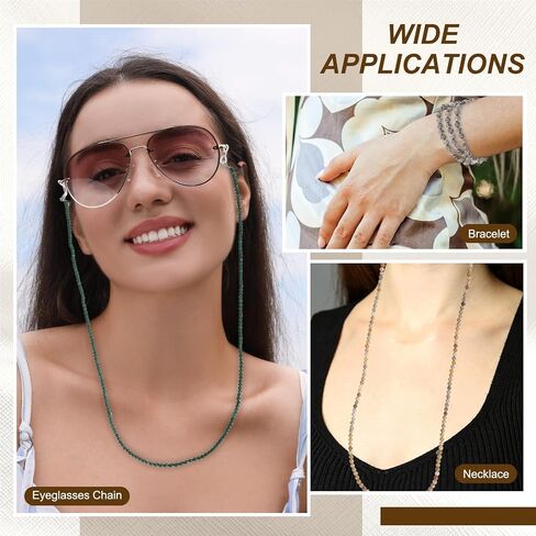 MECCANIXITY Glasses Chain for Women, Natural Stone Beaded Eyeglass Holder Necklace, 28 Inch Bohemia Crystal Sunglasses Strap Lanyard with Silicone Loops, Brown in Kuwait