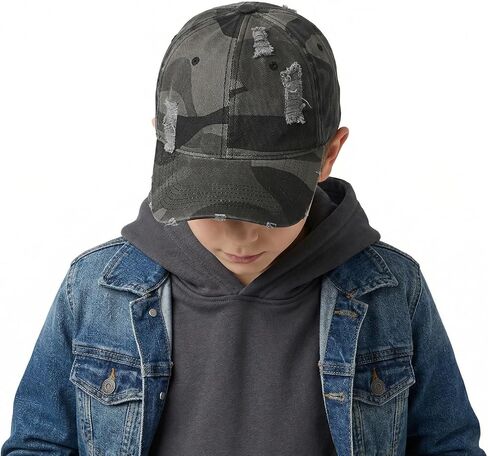 Kids Boys Camo Baseball Hat Adjustable Vintage Distressed Trucker Cap Washable Cotton Beach Tennis Visor Sun Hat Age 5-12 in Saudi Arabia