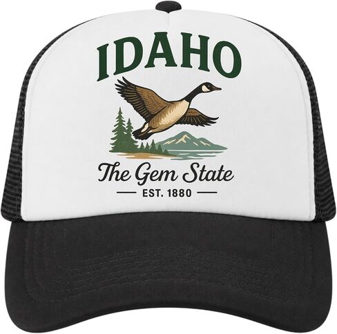 قبعة Idaho Kids Trucker Hat، قبعة Gem State Duck للأولاد والبنات الذين تتراوح أعمارهم بين 3-8 سنوات، قبعة بيسبول للأطفال الصغار باللونين الأبيض والأسود in Kuwait