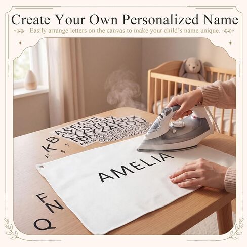 لافتة قماشية من YooNotee DIY تحمل اسمًا مع ملصقات حروف لغرفة الأطفال وغرفة اللعب وغرفة النوم وديكور جداري مخصص مقاس 18 × 25 بوصة لافتة قماش فارغة مع فتحات معدنية in Kuwait