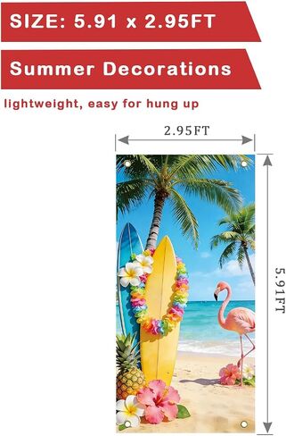 Hawaiian Summer Banner Door Cover Vertical Colorful Tropical Design Party Backdrop Photo Props with Flamingos, Lei, Tropical Flowers, Polyester, for Luaus, Pool Parties, Vacation Themed Events in Saudi Arabia