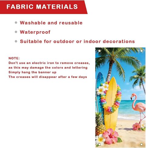 Hawaiian Summer Banner Door Cover Vertical Colorful Tropical Design Party Backdrop Photo Props with Flamingos, Lei, Tropical Flowers, Polyester, for Luaus, Pool Parties, Vacation Themed Events in Saudi Arabia