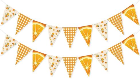 Orange Banner Little Cutie Baby Shower Decorations, Double-Sided Printing Citrus Triangle Flags Plaid Pennant Garland Orange Party Decorations for Birthday Wedding Engagement Supplies in Kuwait