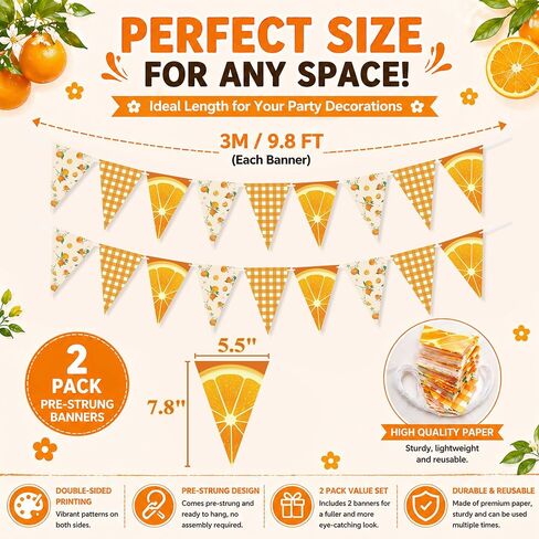 Orange Banner Little Cutie Baby Shower Decorations, Double-Sided Printing Citrus Triangle Flags Plaid Pennant Garland Orange Party Decorations for Birthday Wedding Engagement Supplies in Kuwait