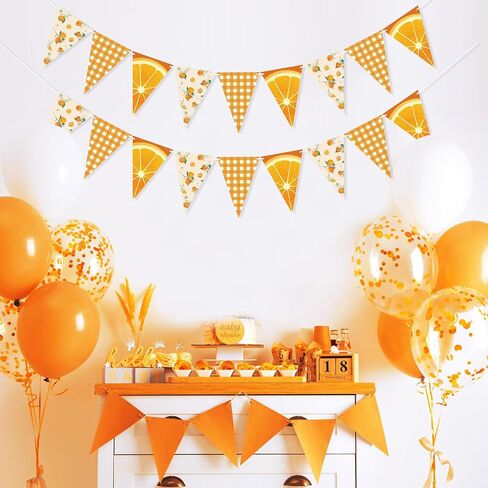 Orange Banner Little Cutie Baby Shower Decorations, Double-Sided Printing Citrus Triangle Flags Plaid Pennant Garland Orange Party Decorations for Birthday Wedding Engagement Supplies in Kuwait