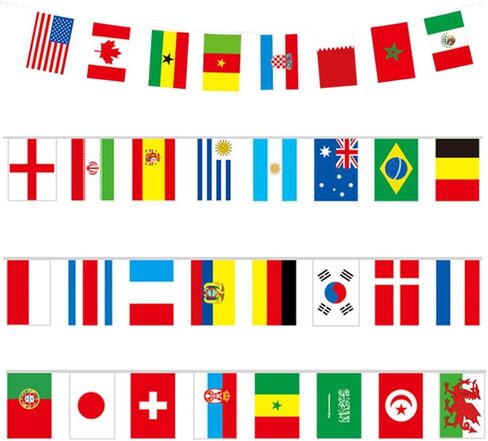 This 32-foot long flag set includes 32 high-definition double-sided flags of the participating countries. perfect for hanging in bars, restaurants, gardens other places, allowing you to easily create a strong international competition atmosphere in Saudi Arabia