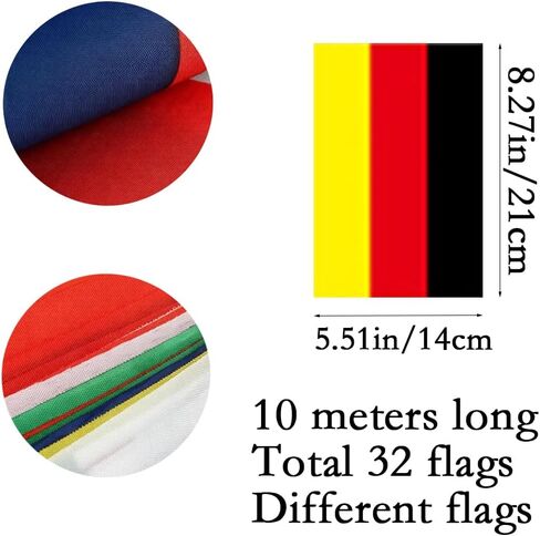 This 32-foot long flag set includes 32 high-definition double-sided flags of the participating countries. perfect for hanging in bars, restaurants, gardens other places, allowing you to easily create a strong international competition atmosphere in Saudi Arabia