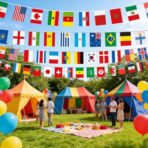 This 32-foot long flag set includes 32 high-definition double-sided flags of the participating countries. perfect for hanging in bars, restaurants, gardens other places, allowing you to easily create a strong international competition atmosphere in Saudi Arabia