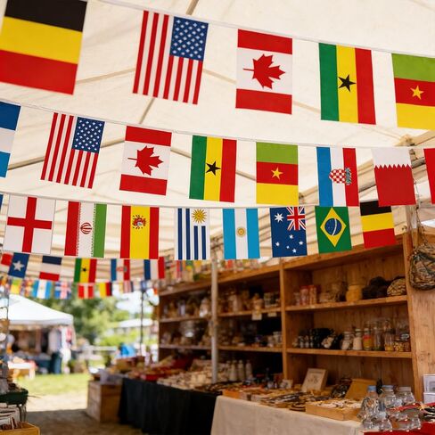 This 32-foot long flag set includes 32 high-definition double-sided flags of the participating countries. perfect for hanging in bars, restaurants, gardens other places, allowing you to easily create a strong international competition atmosphere in Saudi Arabia