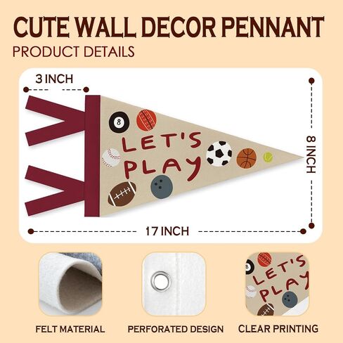 Sports Playroom Decor Banner Wall Art, Let's Play Felt Pennant Banner for Kids Room,Bedroom Baseball Birthday Decorations,8x17 Inch in Saudi Arabia