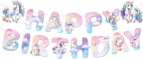 2 PCS Unicorn Happy Birthday Paper Banners Colorful Pony Banners Hanging Bunting Party Decorations in Saudi Arabia