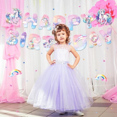 2 PCS Unicorn Happy Birthday Paper Banners Colorful Pony Banners Hanging Bunting Party Decorations in Saudi Arabia
