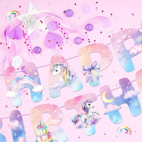 2 PCS Unicorn Happy Birthday Paper Banners Colorful Pony Banners Hanging Bunting Party Decorations in Saudi Arabia