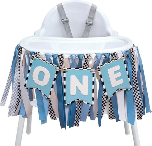 ZAIBIANHAO Checkered Racing Theme First Birthday High Chair Banner - Blue and White Birthday Decorations, Race Car Parties Photo Prop (Blue Race Banner) in Kuwait
