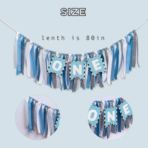 ZAIBIANHAO Checkered Racing Theme First Birthday High Chair Banner - Blue and White Birthday Decorations, Race Car Parties Photo Prop (Blue Race Banner) in Kuwait