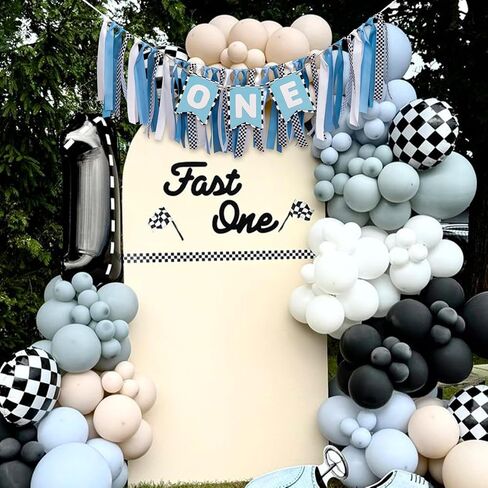 ZAIBIANHAO Checkered Racing Theme First Birthday High Chair Banner - Blue and White Birthday Decorations, Race Car Parties Photo Prop (Blue Race Banner) in Kuwait