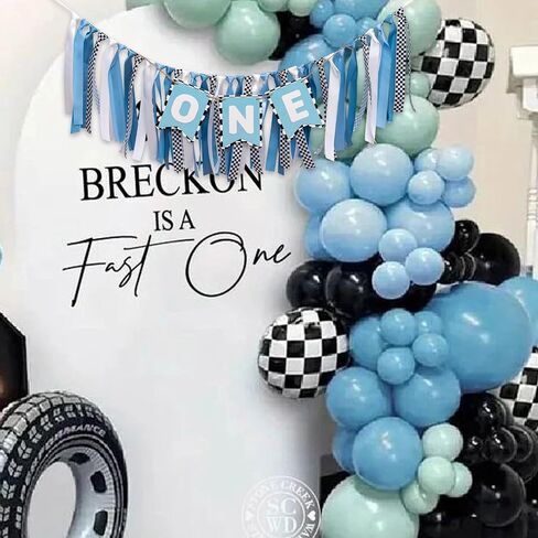 ZAIBIANHAO Checkered Racing Theme First Birthday High Chair Banner - Blue and White Birthday Decorations, Race Car Parties Photo Prop (Blue Race Banner) in Kuwait