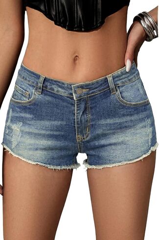 ELLEVEN Low Rise Raw Hem Mini Jean Shorts for Women, High Stretch Y2K Summer Micro Denim Shorts with Pockets in Kuwait