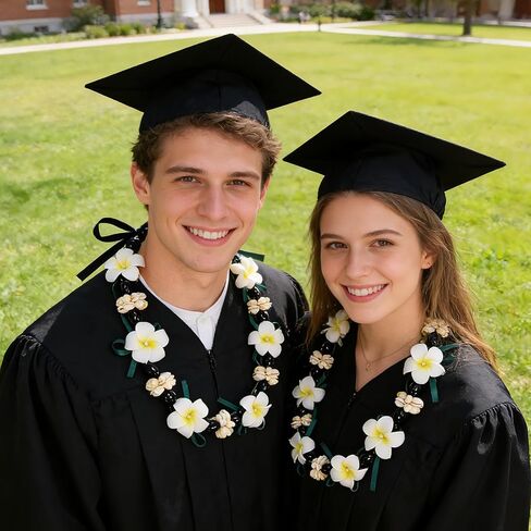 Hawaiian Graduation Kukui Nut Leis 2026 Chunky Acrylic Flower Heart Shell Beads Necklace Artificial Plumeria Flower Money Lei for High School College Graduation Party Accessories in Saudi Arabia