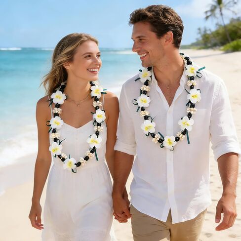 Hawaiian Graduation Kukui Nut Leis 2026 Chunky Acrylic Flower Heart Shell Beads Necklace Artificial Plumeria Flower Money Lei for High School College Graduation Party Accessories in Saudi Arabia