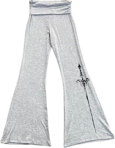 Wide Leg Flare Fold Over Leggings Fairy Grunge Floral 2000s Sweatpants Women Teen Girls Y2k Bell Bottom Pants Streetwear in Saudi Arabia