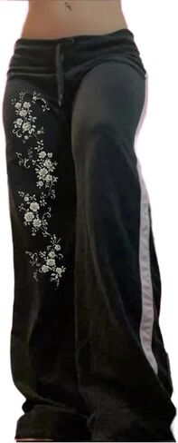 Wide Leg Flare Fold Over Leggings Fairy Grunge Floral 2000s Sweatpants Women Teen Girls Y2k Bell Bottom Pants Streetwear in Saudi Arabia