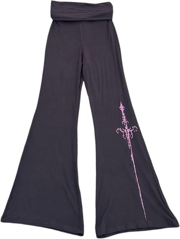 Wide Leg Flare Fold Over Leggings Fairy Grunge Floral 2000s Sweatpants Women Teen Girls Y2k Bell Bottom Pants Streetwear in Saudi Arabia