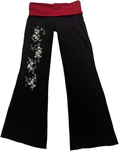 Wide Leg Flare Fold Over Leggings Fairy Grunge Floral 2000s Sweatpants Women Teen Girls Y2k Bell Bottom Pants Streetwear in Saudi Arabia