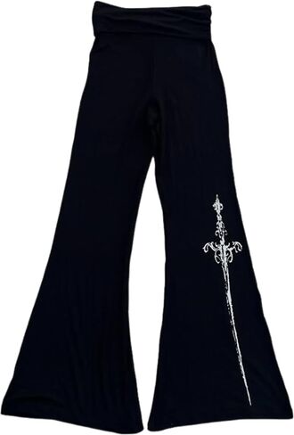 Wide Leg Flare Fold Over Leggings Fairy Grunge Floral 2000s Sweatpants Women Teen Girls Y2k Bell Bottom Pants Streetwear in Saudi Arabia