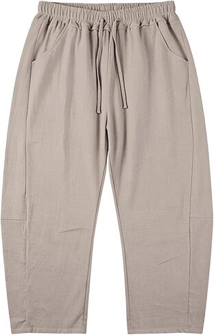 Linen Capri Pants for Women 2026 Summer Casual Flowy Barrel Wide Leg Drawstring Elastic Waist Trousers with Pockets in Saudi Arabia