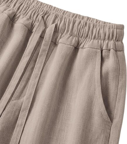 Linen Capri Pants for Women 2026 Summer Casual Flowy Barrel Wide Leg Drawstring Elastic Waist Trousers with Pockets in Saudi Arabia