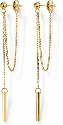 Chain Earrings for Women 18K Gold Plated Dainty Bar Drop Dangle Earrings Long Threader Earring Hypoallergenic Line Dangly Jewelry Gift for Teen Girls in Saudi Arabia