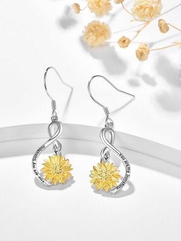 Sunflower Dangle Drop Earrings for Women 925 Sterling Silver You Are My Sunshine Dangling Earring Anniversary Birthday Jewelry Mothers Day Mom Gifts for Wife in Saudi Arabia