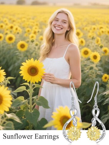 Sunflower Dangle Drop Earrings for Women 925 Sterling Silver You Are My Sunshine Dangling Earring Anniversary Birthday Jewelry Mothers Day Mom Gifts for Wife in Saudi Arabia