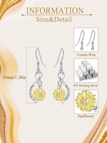 Sunflower Dangle Drop Earrings for Women 925 Sterling Silver You Are My Sunshine Dangling Earring Anniversary Birthday Jewelry Mothers Day Mom Gifts for Wife in Saudi Arabia