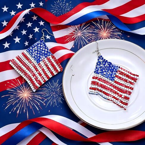 4th of July Patriotic Earrings - Red White Blue American Flag Drop Dangle Earring, USA Independence Day Cute Pave Rhinestone Star Jewelry, Fourth of July Outfits Shirts Accessories Decoration in Saudi Arabia