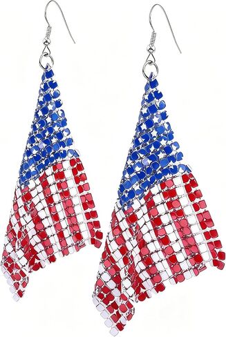 4th of July Patriotic Earrings - Red White Blue American Flag Drop Dangle Earring, USA Independence Day Cute Pave Rhinestone Star Jewelry, Fourth of July Outfits Shirts Accessories Decoration in Saudi Arabia