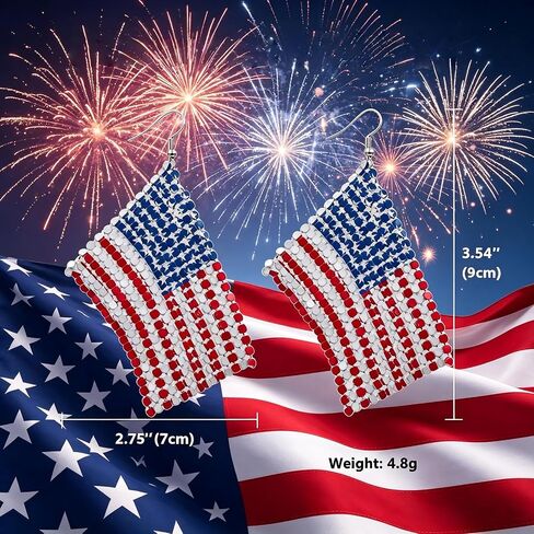 4th of July Patriotic Earrings - Red White Blue American Flag Drop Dangle Earring, USA Independence Day Cute Pave Rhinestone Star Jewelry, Fourth of July Outfits Shirts Accessories Decoration in Saudi Arabia