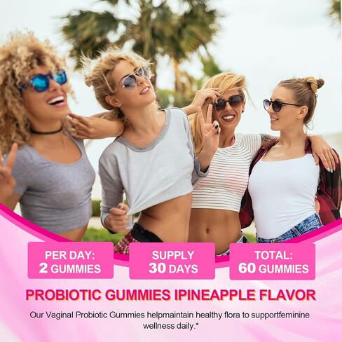 Suiyilary Slippery Elm for Women, Vaginal Probiotics PH Balance Gummies, Pineapple Feminine Probiotics Gummies, Immune Support, Vegan, Gluten-Free, 60 Gummies 30 Servings in Kuwait