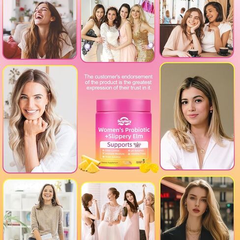 Suiyilary Slippery Elm for Women, Vaginal Probiotics PH Balance Gummies, Pineapple Feminine Probiotics Gummies, Immune Support, Vegan, Gluten-Free, 60 Gummies 30 Servings in Kuwait