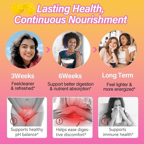 Suiyilary Slippery Elm for Women, Vaginal Probiotics PH Balance Gummies, Pineapple Feminine Probiotics Gummies, Immune Support, Vegan, Gluten-Free, 60 Gummies 30 Servings in Kuwait