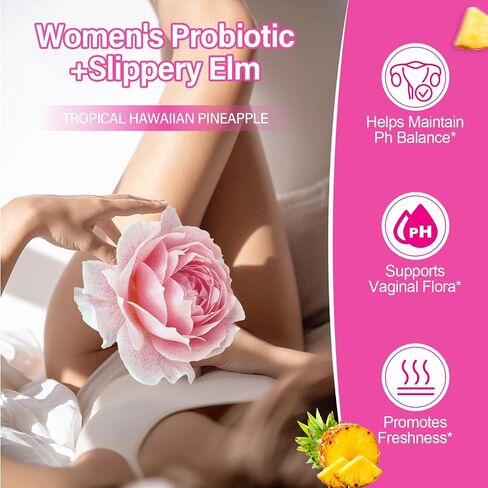 Suiyilary Slippery Elm for Women, Vaginal Probiotics PH Balance Gummies, Pineapple Feminine Probiotics Gummies, Immune Support, Vegan, Gluten-Free, 60 Gummies 30 Servings in Kuwait
