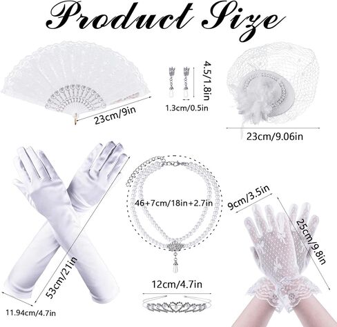 7 Pcs Fascinator Tea Party Hat Set for Women Include Tea Party Hat Short Lace Gloves Pearl Necklace Earrings Lace Fan Headband White Gloves Women for Bridal Wedding Masquerade in Saudi Arabia