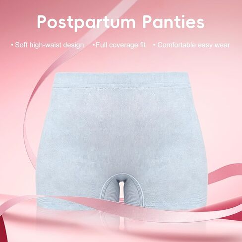 Postpartum Underwear, 8 Pcs Disposable Postpartum Essentials, High Waisted Stretch Maternity Boyshort Panties, Breathable After Birth Recovery, Hospital Bag Essential, Waist 28"-42", Grey in Saudi Arabia