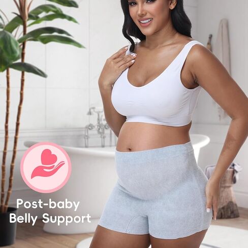 Postpartum Underwear, 8 Pcs Disposable Postpartum Essentials, High Waisted Stretch Maternity Boyshort Panties, Breathable After Birth Recovery, Hospital Bag Essential, Waist 28"-42", Grey in Saudi Arabia
