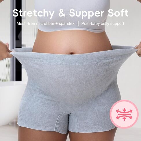 Postpartum Underwear, 8 Pcs Disposable Postpartum Essentials, High Waisted Stretch Maternity Boyshort Panties, Breathable After Birth Recovery, Hospital Bag Essential, Waist 28"-42", Grey in Saudi Arabia