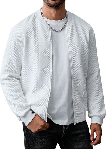 WDIRARA Men's Bomber Jacket Zip Up Long Sleeve Jackets Textured Outerwear in Kuwait