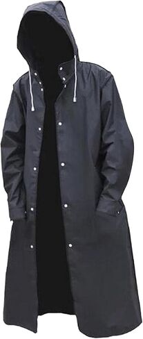 Qianly Lightweight Womens Men's Long Hooded Rain Jacket Quick- Hiking Camping Windbreaker with Cap Black in Kuwait