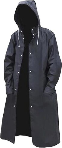 Qianly Lightweight Womens Men's Long Hooded Rain Jacket Quick- Hiking Camping Windbreaker with Cap Black in Kuwait